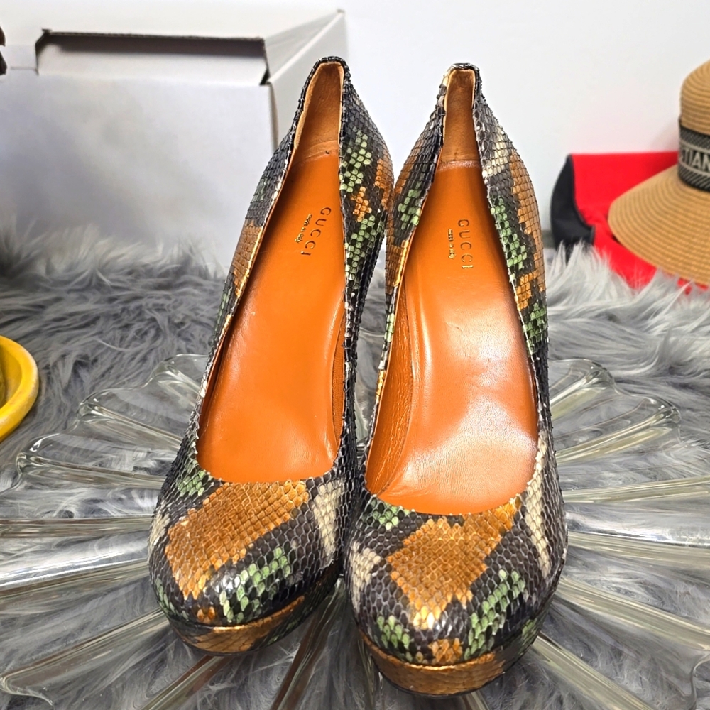 Gucci Multi Color Betty Platform Python Skin Pumps - image 2